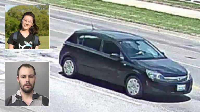 The black Saturn Astra Yingying Zhang was seen entering the day she disappeared. (Courtesy FBI) Inset, top: Yingying Zhang (Courtesy University of Illinois Police Department). Bottom: Brendt Christensen (Courtesy Macon County Sheriff’s Department).