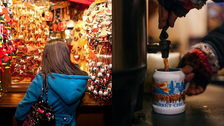 Holiday ornaments, right, and glühwein: a recipe for shopping success. (Glühwein photo by Kameron Sears)