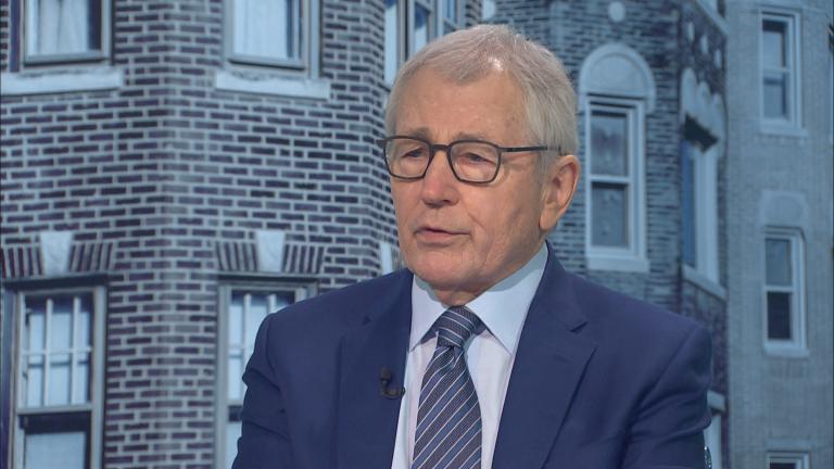 Former U.S. Defense Secretary Chuck Hagel appears on "Chicago Tonight" on March 23, 2023. (WTTW News)