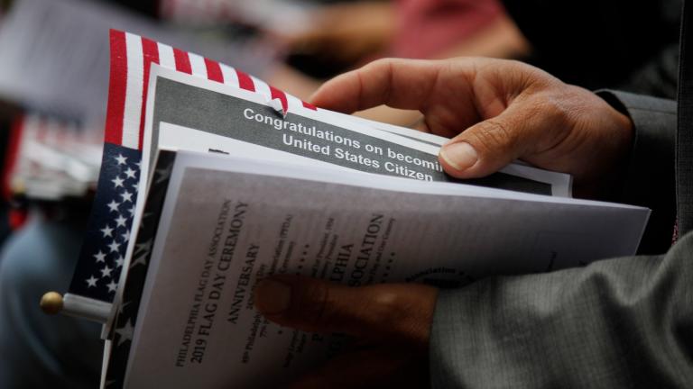 Immigrants become new U.S. citizens in a special naturalization ceremony on Flag Day at the historic Betsy Ross House in Philadelphia, Pennsylvania on June 14, 2019. (Jana Shea / iStock) Immigrants become new U.S. citizens in a special naturalization ceremony on Flag Day at the historic Betsy Ross House in Philadelphia, Pennsylvania on June 14, 2019. (Jana Shea / iStock)