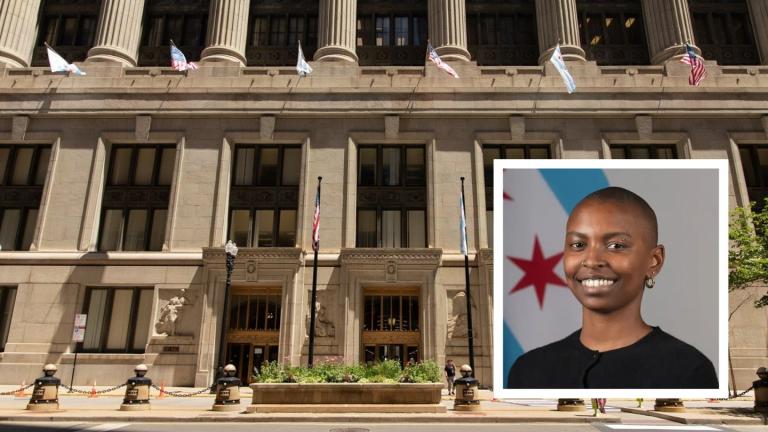 Kennedy Bartley is pictured alongside Chicago City Hall. (WTTW News/Provided)