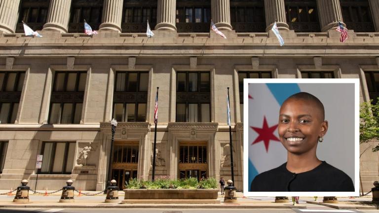 (WTTW News/Provided) Kennedy Bartley is pictured alongside Chicago City Hall. (WTTW News/Provided)