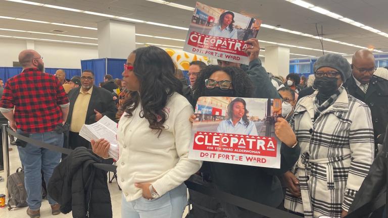 Cleopatra Watson, waits to file her petitions to run for 9th Ward alderperson at 9 a.m. Monday, Nov. 21, after waiting in line for nearly 72 hours. (Heather Cherone / WTTW News) 