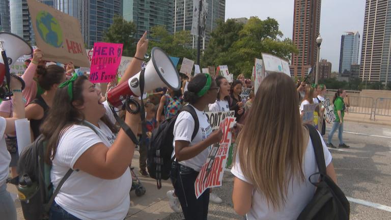 Protesters take part in a youth-led climate strike Friday, Sept. 20, 2019 in downtown Chicago. (WTTW News)