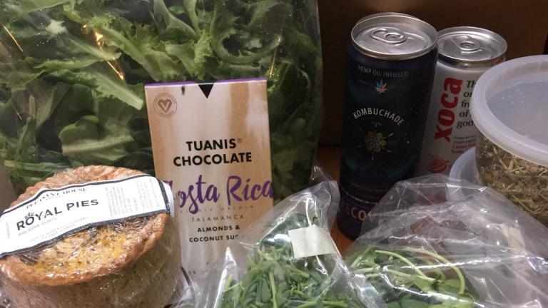 A sample farmers market to-go box. (Courtesy of Closed Loop Farms)