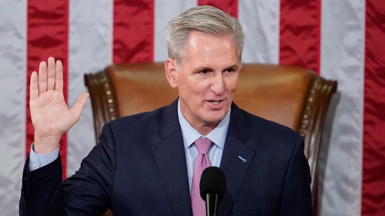 Dean of the House Rep. Hal Rogers, R-Ky., swears in Rep. Kevin McCarthy, R-Calif., as House Speaker on the House floor at the U.S. Capitol in Washington, early Saturday, Jan. 7, 2023. (AP Photo / Andrew Harnik)