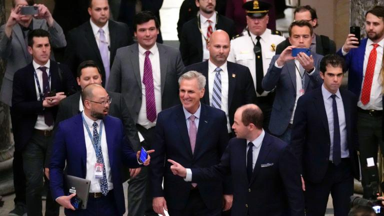 Newly elected Speaker of the House Kevin McCarthy, R-Calif., walks to his office from the chamber after a contentious battle to lead the GOP majority in the 118th Congress, at the Capitol in Washington, Saturday, Jan. 7, 2023. (AP Photo / Matt Rourke)