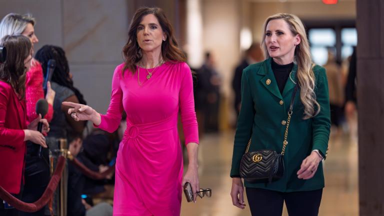 Rep. Nancy Mace, R-S.C., left, and Rep. Laurel Lee, R-Fla., leave a meeting to discuss President-elect Donald Trump's planned Department of Government Efficiency, or DOGE, at the Capitol in Washington, Thursday, Dec. 5, 2024. (AP Photo / J. Scott Applewhite)