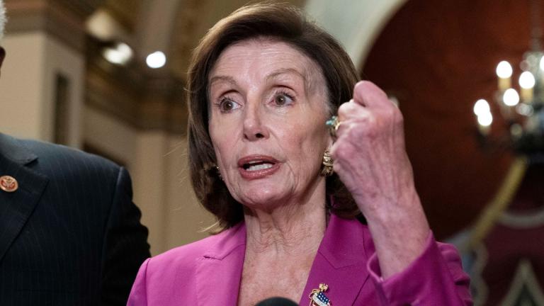 Speaker of the House Nancy Pelosi, D-Calif., talks to reporters after day of delays in the vote to advance President Joe Biden's domestic policy package, at the Capitol in Washington, Friday, Nov. 5, 2021. (AP Photo / Jose Luis Magana)