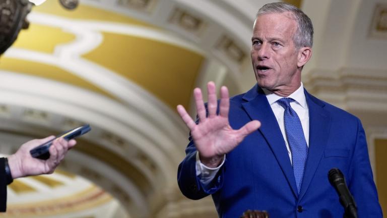 Sen. Majority Leader John Thune, R-S.D., talks after a policy luncheon on Wednesday, July 9, 2025, at the Capitol in Washington. (AP Photo / Mariam Zuhaib, File)