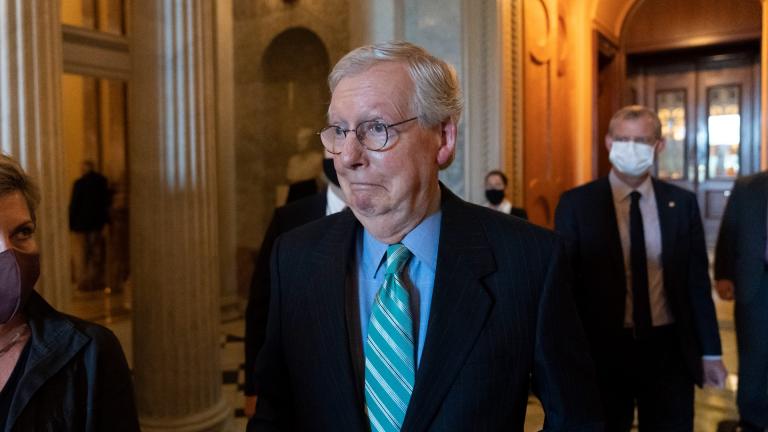 Senate Minority Leader Mitch McConnell of Ky., walks to a policy luncheon on Capitol Hill, Thursday, Oct. 7, 2021, in Washington. (AP Photo / Alex Brandon)