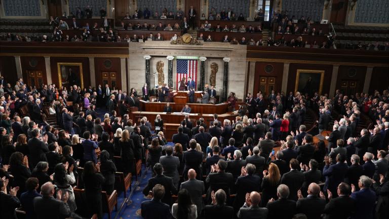 Vice President Kamala Harris shakes hands with House Speaker Mike Johnson of La., after a joint session of Congress confirmed the Electoral College votes, affirming President-elect Donald Trump's victory in the presidential election, Monday, Jan. 6, 2025, at the U.S. Capitol in Washington. (AP Photo / Matt Rourke)