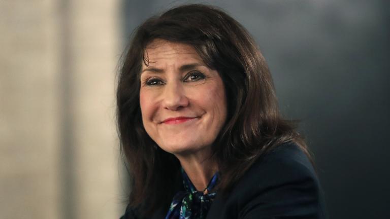 In this March 9, 2020, photo, Rep. Marie Newman campaigns in Chicago. (AP Photo / Charles Rex Arbogast, File)
