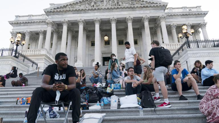 Supporters of Rep. Cori Bush, D-Mo., camp with her outside the U.S. Capitol, in Washington, Monday, Aug. 2, 2021, as anger and frustration has mounted in Congress after a nationwide eviction moratorium expired at midnight Saturday. (AP Photo / Jose Luis Magana) Supporters of Rep. Cori Bush, D-Mo., camp with her outside the U.S. Capitol, in Washington, Monday, Aug. 2, 2021, as anger and frustration has mounted in Congress after a nationwide eviction moratorium expired at midnight Saturday. (AP Photo / Jose Luis Magana)