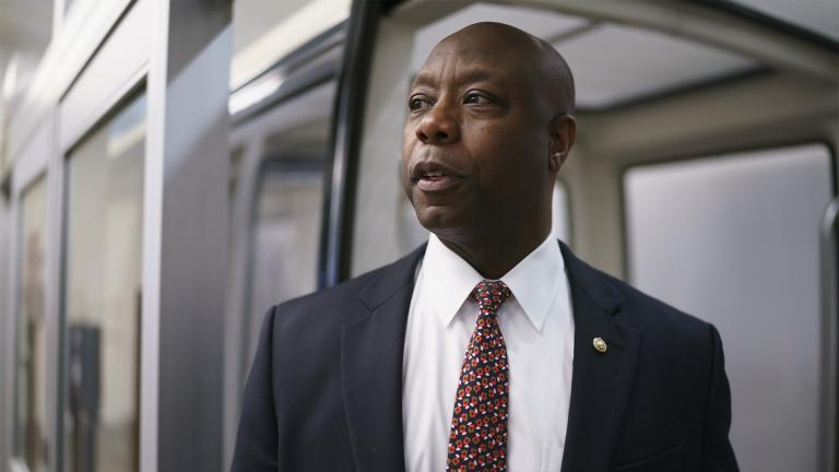 FILE - In this May 27, 2021, file photo Sen. Tim Scott, R-S.C., arrives as senators go to the chamber for votes ahead of the approaching Memorial Day recess, at the Capitol in Washington. (AP Photo / J. Scott Applewhite, File)