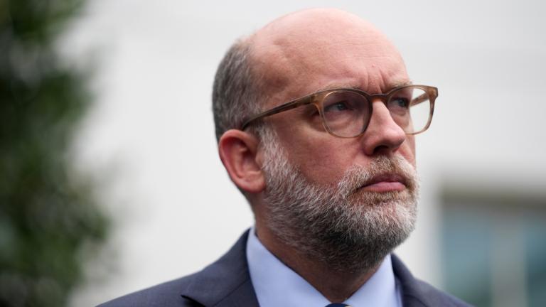 Russell Vought, Office of Management and Budget director, listens as he addresses members of the media outside the West Wing at the White House in Washington, Monday, Sept. 29, 2025, in Washington. (AP Photo / Evan Vucci)