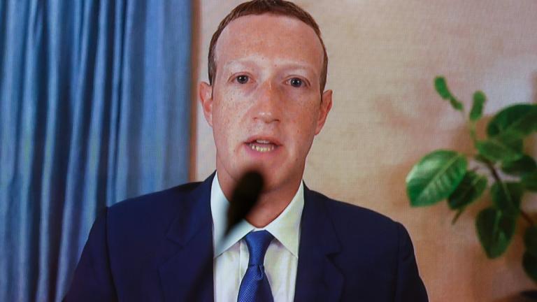 Facebook CEO Mark Zuckerberg testifies remotely during a Senate Judiciary Committee hearing on Facebook and Twitter’s actions around the closely contested election on Tuesday, Nov. 17, 2020, in Washington. (Hannah McKay / Pool via AP)
