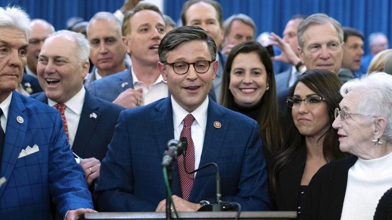 Rep. Mike Johnson, R-La., speaks after he was chosen as the Republicans latest nominee for House speaker at a Republican caucus meeting at the Capitol in Washington, Tuesday, Oct. 24, 2023. (AP Photo / Jose Luis Magana)