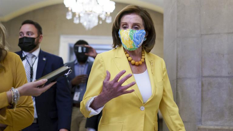 Speaker of the House Nancy Pelosi, D-Calif., leaves the chamber after urging advancement of the John Lewis Voting Rights Advancement Act, named for the late Georgia congressman who made the issue a defining one of his career, at the Capitol in Washington, Tuesday, Aug. 24, 2021. (AP Photo / J. Scott Applewhite)