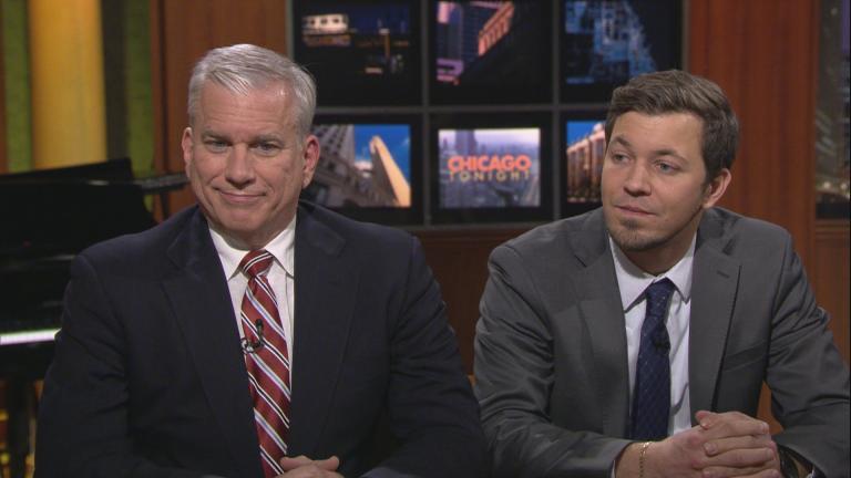 Newly elected Democrats Scott Britton, left, and Kevin B. Morrison appear on “Chicago Tonight.”