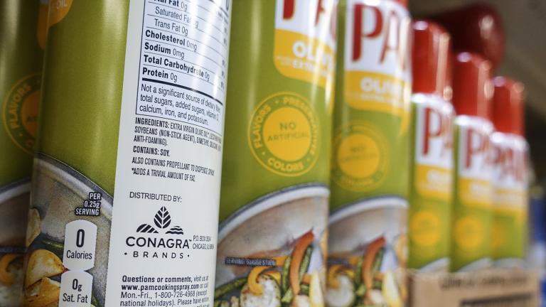 Cooking spray oils by Pam, a Conagra brand, rest on a supermarket shelf, June 25, 2019, in Cincinnati. (AP Photo / John Minchillo, File)