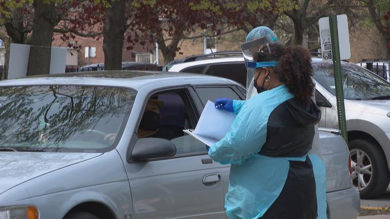 A COVID-19 drive-thru testing facility in Humboldt Park. (WTTW News)