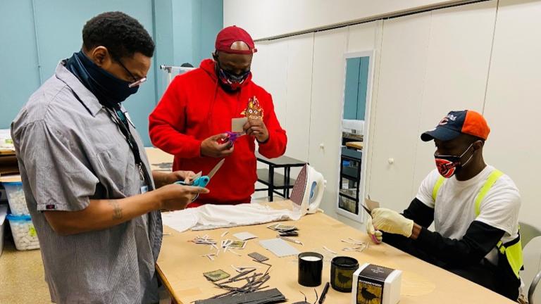 At HHP Lift’s Liftworks social enterprise program, participants are taught how to manufacture home goods while also learning basic workplace skills. (Courtesy of HPP Lift)