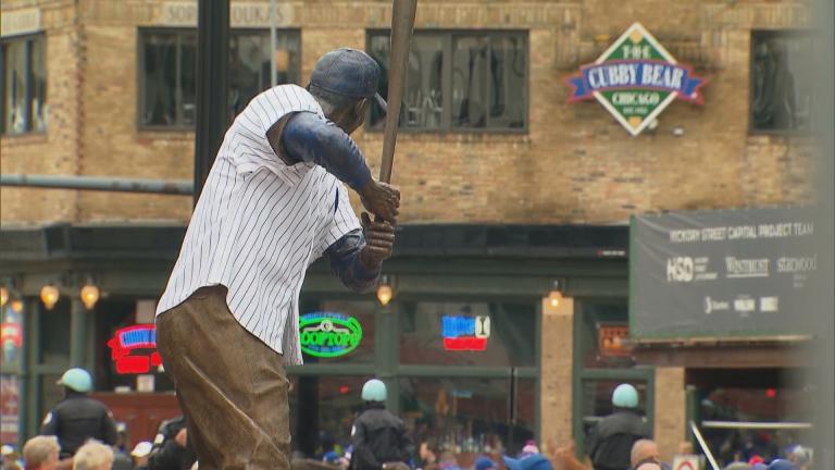 Cubs fans outside Wrigley Field in Chicago. (WTTW News)