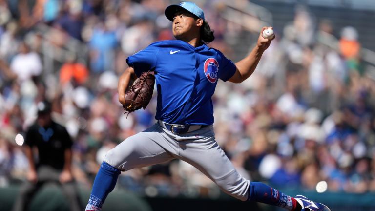 Chicago Cubs pitcher Shota Imanaga, of Japan, throws against the San Francisco Giants during the first inning of a spring training baseball game, Wednesday, Feb. 26, 2025, in Scottsdale, Ariz. (AP Photo / Ross D. Franklin)