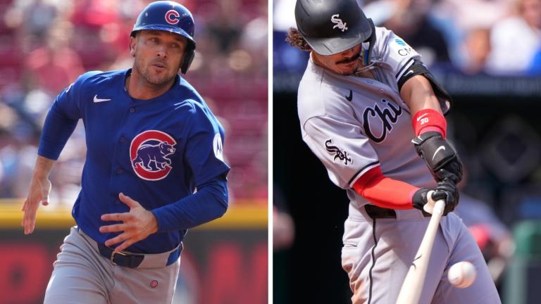 Left: Chicago Cubs’ Alex Bregman advances to third base on a double by Ian Happ during the first inning of a baseball game against the Cincinnati Reds, Sunday, Sept. 20, 2026, in Cincinnati. (AP Photo / Kareem Elgazzar) Right: Chicago White Sox’s Miguel Vargas hits an RBI single during the second inning of a baseball game against the Kansas City Royals, Thursday, Sept. 24, 2026, in Kansas City, Mo. (AP Photo / Charlie Riedel)