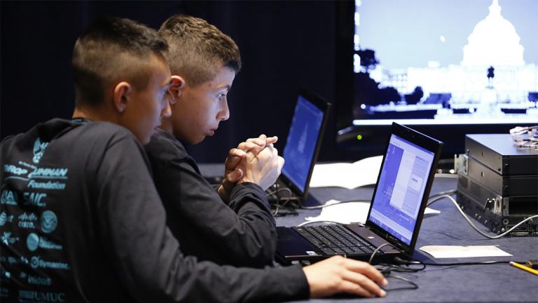 Students participate in the U.S. CyberPatriots competition, sponsored by the U.S. Air Force and Air Force Association. (U.S. Air Force)