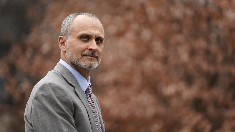 Kenneth Trzaska, President of Lewis & Clark Community College, poses for a photo on the college's campus Dec. 15, 2021, in Godfrey, Ill. (AP Photo / Jeff Roberson)