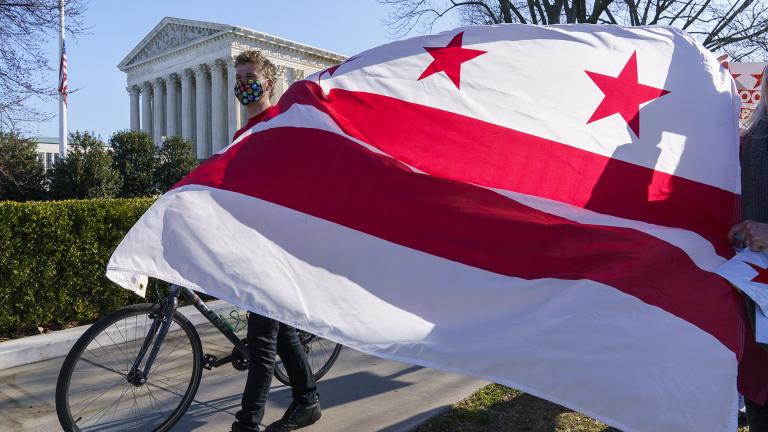 In this March 22, 2021, file photo advocates for statehood for the District of Columbia rally near the Supreme Court and Capitol prior to a House of Representatives hearing on creating a fifty-first state, in Washington. (AP Photo / J. Scott Applewhite, FIle)