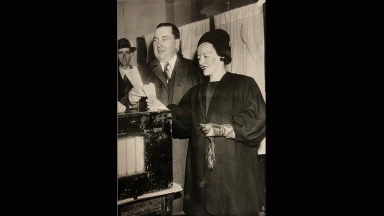 Richard J. Daley and Eleanor “Sis” Daley vote in the 1946 race for Cook County sheriff. (Chicago Daily News Photo; Courtesy of the Chicago History Museum)