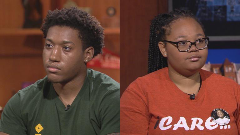 Youth activists Trevon Bosley and Rie’Onna Holmon appear on “Chicago Tonight” on July 5, 2018.