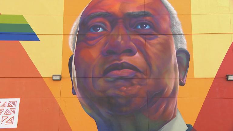 A mural honoring longtime U.S. Rep. Danny K. Davis on Chicago’s West Side. (WTTW News)