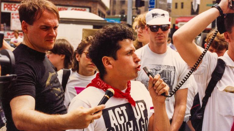 Danny Sotomayor speaks at a protest in May 1989. (Courtesy of Bill McMillan)