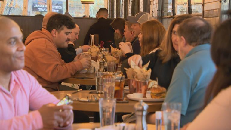 Customers dine at The Dearborn restaurant in the Loop on Feb. 28, 2022. (WTTW News)
