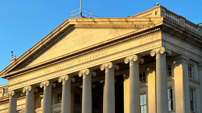The Treasury Department is seen near sunset in Washington, Wednesday, Jan. 18, 2023. (AP Photo / Jon Elswick)