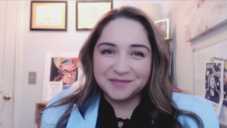 Illinois State Rep. Delia Ramirez appears on “Chicago Tonight” on June 29, 2022, after her win in the Democratic primary in the 3rd Congressional District. (WTTW News)