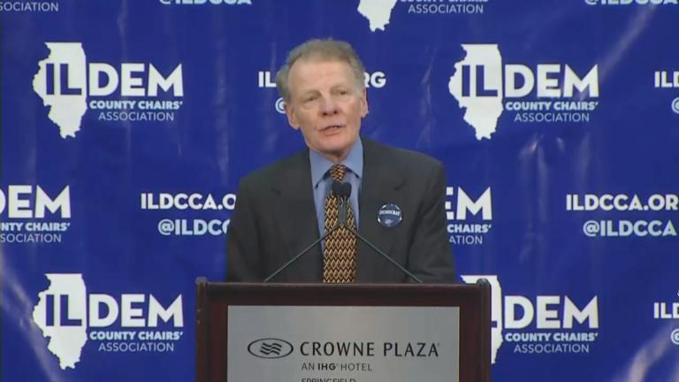 Illinois House Speaker Michael Madigan addresses the crowd at a Democratic Party breakfast in Springfield on Thursday, Aug. 16, 2018.
