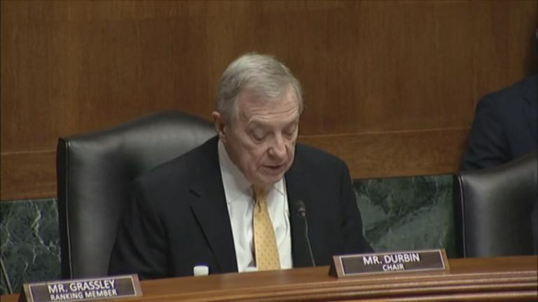Sen. Dick Durbin chairs a Senate committee hearing on carjackings on March 1, 2022. (WTTW News)