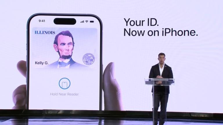 Illinois Secretary of State Alexi Giannoulias says Illinois residents will be able to add their Illinois-issued driver’s license or state ID to Apple Wallet during an announcement event in the West Loop on Nov. 18, 2025. (WTTW News)
