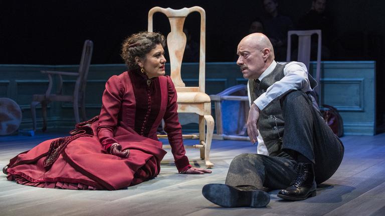 Sandra Marquez and Yasen Peyankov in Steppenwolf’s Chicago premiere production of “A Doll’s House, Part 2.” (Photo by Michael Brosilow)