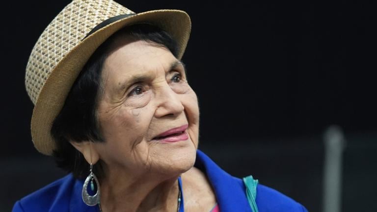  Dolores Huerta, the labor leader, civil rights activist and co-founder of the National Farm Workers Association, is seen at the California Democratic Party's 2025 State Convention at the Anaheim Convention Center in Anaheim, Calif., May 31, 2025. (AP Photo / Damian Dovarganes, File)