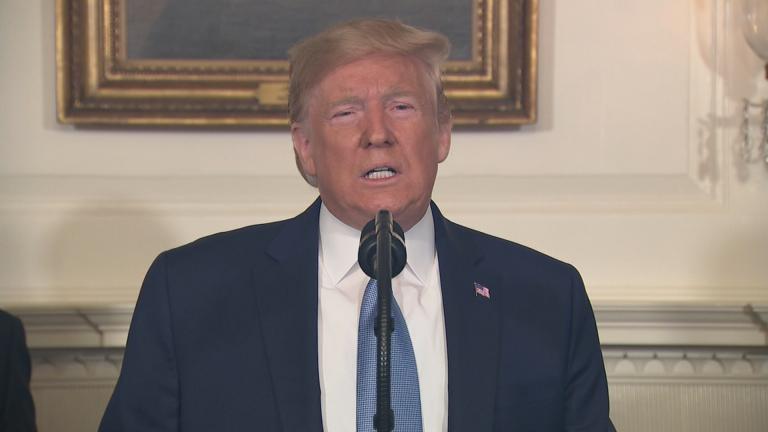 “Hate has not place in America,” President Donald Trump said Monday, Aug. 5, 2019, after weekend shootings left more than 30 people dead in El Paso, Texas, and Dayton, Ohio.