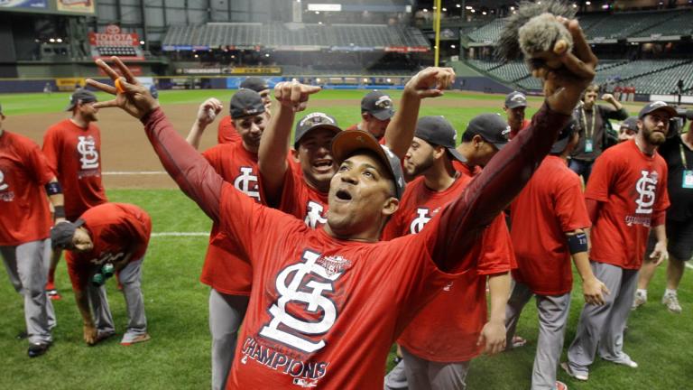 St. Louis Cardinals' Octavio Dotel celebrates after Game 6 of baseball's National League championship series against the Milwaukee Brewers Sunday, Oct. 16, 2011, in Milwaukee. (AP Photo / David J. Phillip, File)
