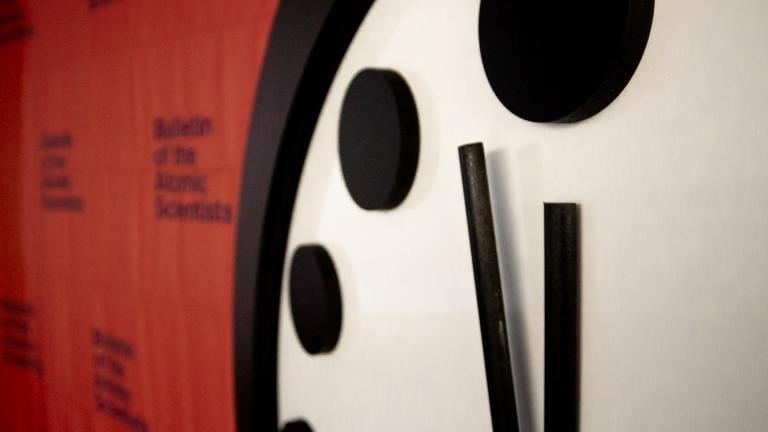 The Doomsday Clock is set at 100 seconds to midnight. (Courtesy of Bulletin of the Atomic Scientists) 