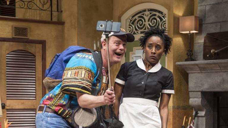 Rainn Wilson and Celeste M. Cooper in “The Doppelgänger (an international farce)” by Matthew-Lee Erlbach. (Photo by Michael Brosilow) Rainn Wilson and Celeste M. Cooper in “The Doppelgänger (an international farce)” by Matthew-Lee Erlbach. (Photo by Michael Brosilow)