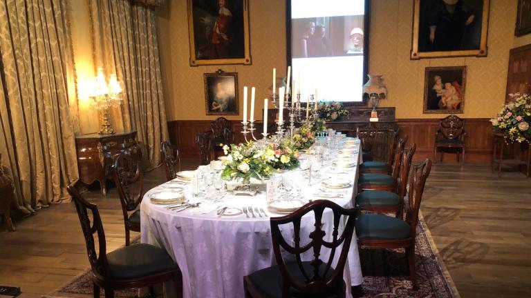 The famed Downton Abbey dining room featured at “Downton Abbey: The Exhibition.” (Marc Vitali / WTTW News)